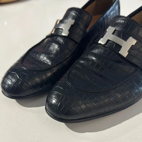 Hermes Full Croc Paris Crocodile Black Leather Loafers Hermes Full Croc Paris Crocodile Black Leather Loafers main image 2